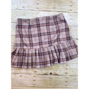 Have Los Angeles Microfiber Tan Plaid Mini Pleated Skirt Women's Size Small Zip